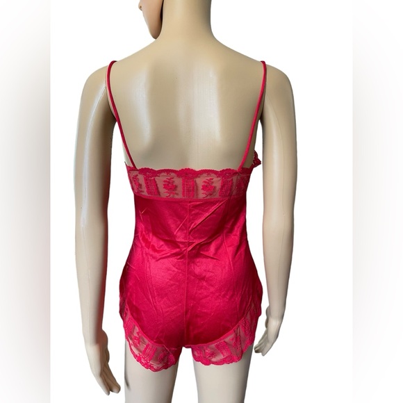 Formfit Vintage 70s Red Sheer Romantic Lace Button Up Lingerie Romper Teddie - Picture 5 of 11